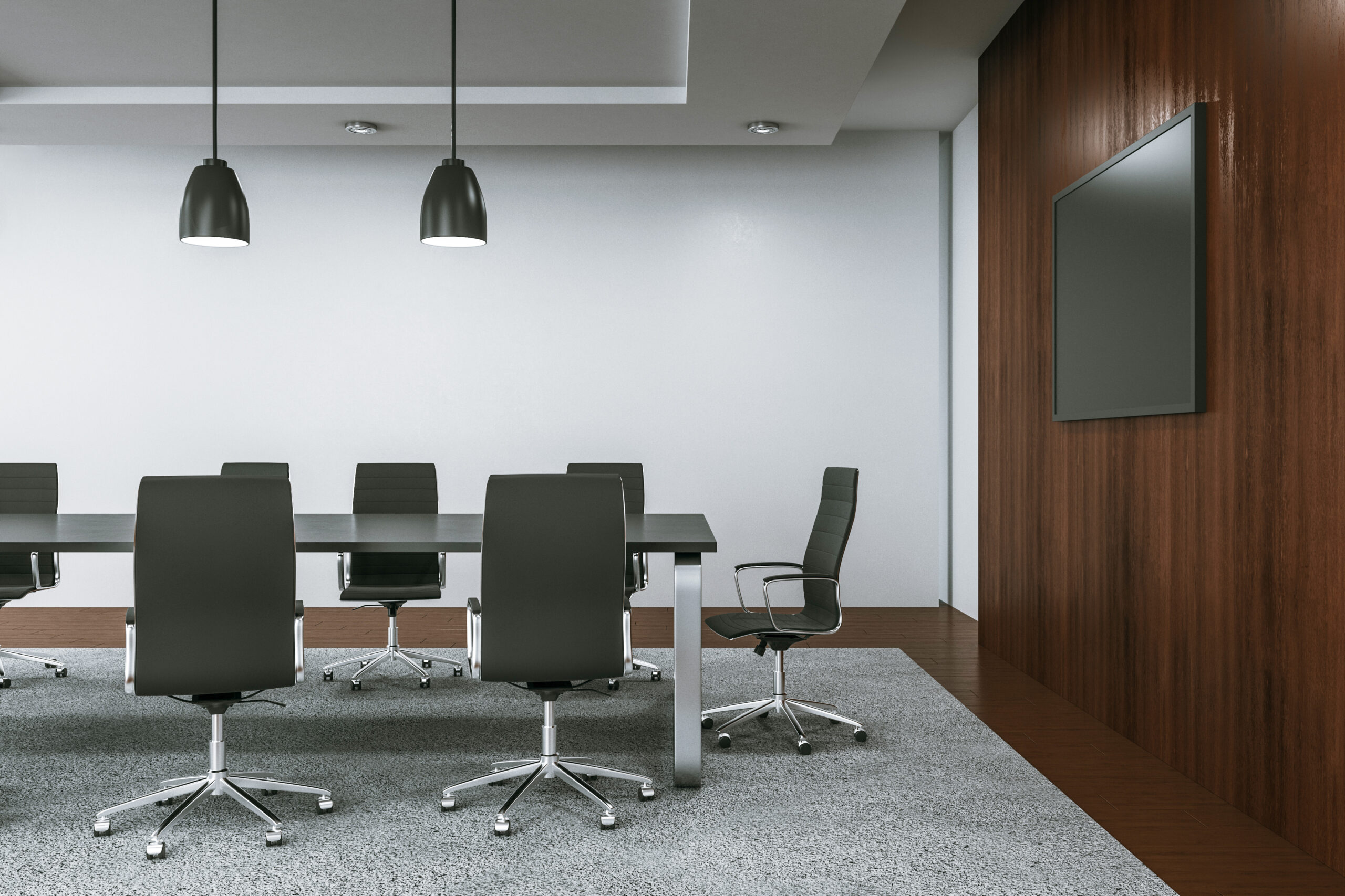 Luxury meeting room interior with blank tv screen